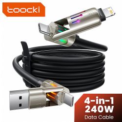 สายชาร์จ Toocki 4 in 1 240W USB Type C to USB C Lightning ยาว 2 เมตร พร้อมไฟ RGB รองรับการชาร์จเร็ว PD3.1 สำหรับ Macbook iPhone 