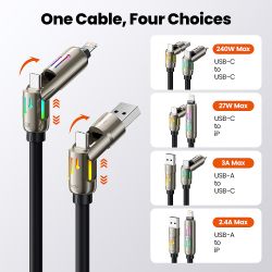 สายชาร์จ Toocki 4 in 1 240W USB Type C to USB C Lightning ยาว 2 เมตร พร้อมไฟ RGB รองรับการชาร์จเร็ว PD3.1 สำหรับ Macbook iPhone 
