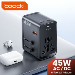 Toocki GaN 45 W Uniwersalny adapter podróżny na cały świat z 1 gniazdem sieciowym i 1 ładowarką podróżną typu „wszystko w jednym