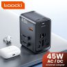 Toocki GaN 45 W Uniwersalny adapter podróżny na cały świat z 1 gniazdem sieciowym i 1 ładowarką podróżną typu „wszystko w jednym