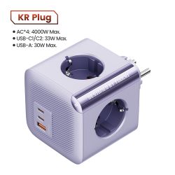 Ổ cắm điện đa năng Toocki GaN với 4 ổ cắm AC, 2 cổng USB, 1 cổng Type-C, công suất 33W, QC3.0, PD20W, có tiếp đất và bảo vệ quá 