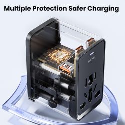 Toocki GaN 45 W Uniwersalny adapter podróżny na cały świat z 1 gniazdem sieciowym i 1 ładowarką podróżną typu „wszystko w jednym