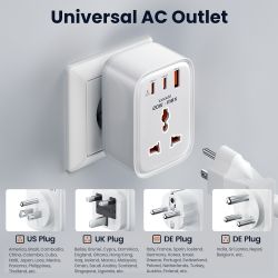 Toocki Universal-Reiseadapter, 20 W GaN-Steckdosenleiste, 1 AC-Anschluss, 1 USB-Anschluss, 2 Typ-C-Schnellladegeräte für iPhone 