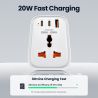 Toocki Universal-Reiseadapter, 20 W GaN-Steckdosenleiste, 1 AC-Anschluss, 1 USB-Anschluss, 2 Typ-C-Schnellladegeräte für iPhone 