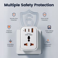 Toocki Universal-Reiseadapter, 20 W GaN-Steckdosenleiste, 1 AC-Anschluss, 1 USB-Anschluss, 2 Typ-C-Schnellladegeräte für iPhone 