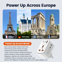 Toocki Universal-Reiseadapter, 20 W GaN-Steckdosenleiste, 1 AC-Anschluss, 1 USB-Anschluss, 2 Typ-C-Schnellladegeräte für iPhone 