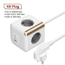 Ổ cắm điện đa năng Toocki GaN với 4 ổ cắm AC, 2 cổng USB, 1 cổng Type-C, công suất 33W, QC3.0, PD20W, có tiếp đất và bảo vệ quá 