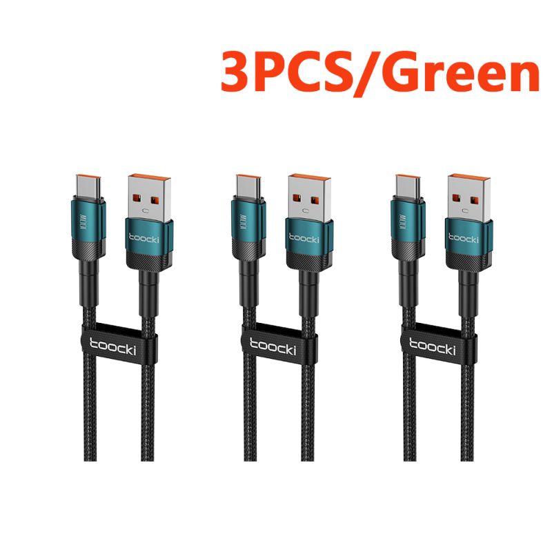 Kabel Toocki 3PCS USB typu C 100W szybkie ładowanie QC4.0 do iPhone'a 17 16 15 Samsunga S25 Xiaomi Huawei Szybki kabel typu C do