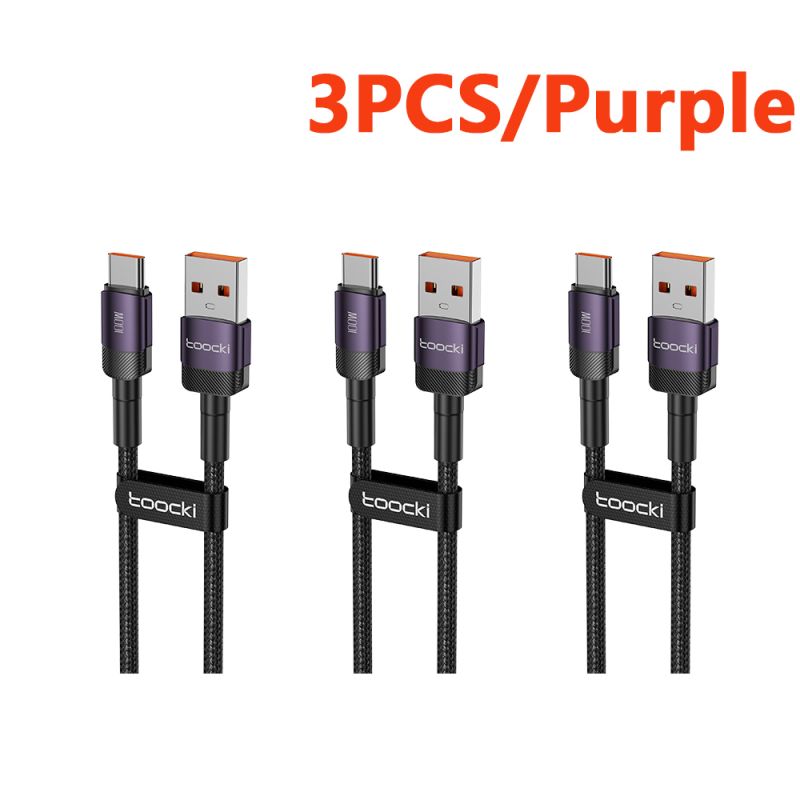 สาย USB Type C Toocki 3 ชิ้น ชาร์จเร็ว 100W QC4.0 สำหรับ iPhone 17 16 15 Samsung S25 Xiaomi Huawei สายเคเบิลข้อมูล Type C ความเร