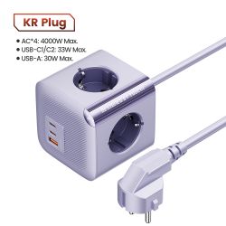 Ổ cắm điện đa năng Toocki GaN với 4 ổ cắm AC, 2 cổng USB, 1 cổng Type-C, công suất 33W, QC3.0, PD20W, có tiếp đất và bảo vệ quá 