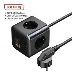 Ổ cắm điện đa năng Toocki GaN với 4 ổ cắm AC, 2 cổng USB, 1 cổng Type-C, công suất 33W, QC3.0, PD20W, có tiếp đất và bảo vệ quá 