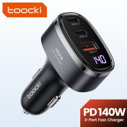Bộ sạc điện thoại trên ô tô Toocki USB 140W PD3.0 Sạc nhanh 4.0 USB Type C dành cho Macbook iPhone 15 14 13 Samsung S22