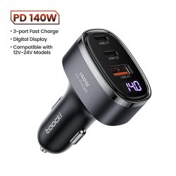 Bộ sạc điện thoại trên ô tô Toocki USB 140W PD3.0 Sạc nhanh 4.0 USB Type C dành cho Macbook iPhone 15 14 13 Samsung S22
