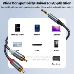 Cáp RCA Toocki, giắc cắm 3.5mm sang 2 cáp âm thanh RCA AUX, dùng cho điện thoại thông minh, amply, hệ thống âm thanh gia đình, c