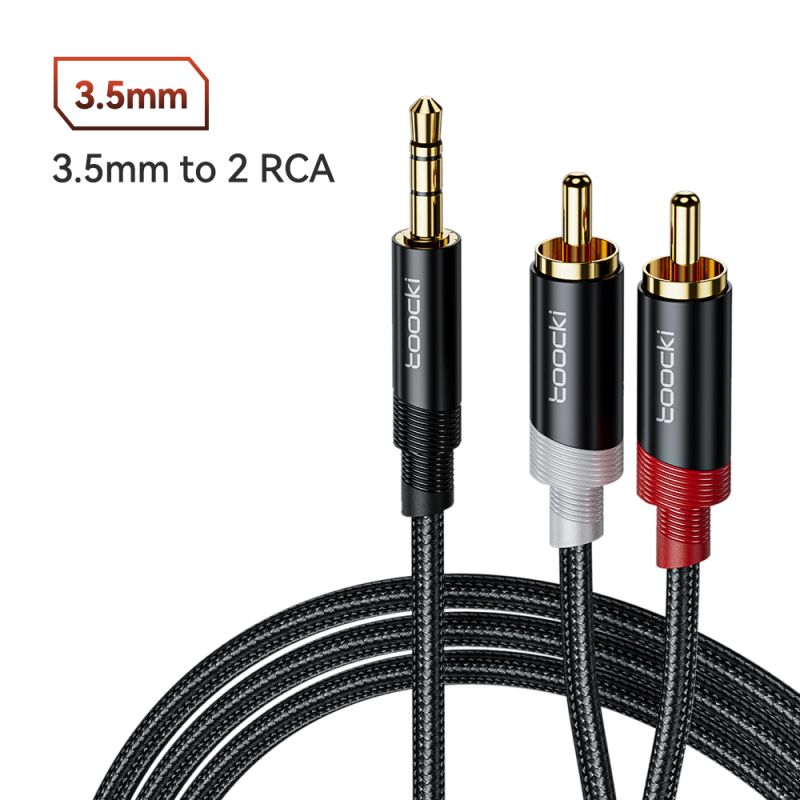 Cáp RCA Toocki, giắc cắm 3.5mm sang 2 cáp âm thanh RCA AUX, dùng cho điện thoại thông minh, amply, hệ thống âm thanh gia đình, c