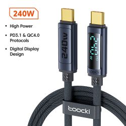 Cáp USB Toocki 240W Type C sang Type C PD3.1 màn hình hiển thị kỹ thuật số, sạc nhanh 100W, tương thích với Macbook, iPhone 16 1