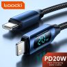 Cáp USB C Toocki PD 20W dành cho iPhone 14 13 12 11 Pro Max XR XS Màn hình Cáp sạc nhanh USB C sang Lightning cho iPhone
