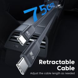 Bộ sạc ô tô Toocki 105W USB C cáp rút 0.75m PD 45W QC 3.0 SCP SFC2.0 PPS Sạc nhanh cho iPhone 17 16 Samsung Tablet