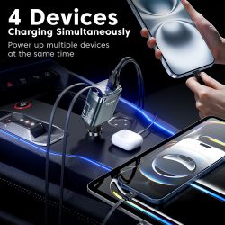 Bộ sạc ô tô Toocki 105W USB C cáp rút 0.75m PD 45W QC 3.0 SCP SFC2.0 PPS Sạc nhanh cho iPhone 17 16 Samsung Tablet
