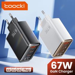 Bộ sạc Toocki 67W GaN màn hình kỹ thuật số sạc nhanh 4.0 3.0 USB Type-C tốc độ cao dành cho Laptop iPhone Samsung Xiaomi Realme 