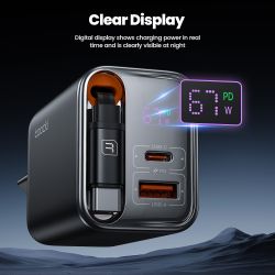 Toocki 67W GaN USB C 충전기 (접이식 Type C 케이블 포함) PPS PD3.0 SFC2.0 고속 충전기 (iPhone 16 15, Samsung S25 S24, 노트북 호환)