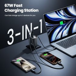 Toocki 67W GaN USB C 충전기 (접이식 Type C 케이블 포함) PPS PD3.0 SFC2.0 고속 충전기 (iPhone 16 15, Samsung S25 S24, 노트북 호환)