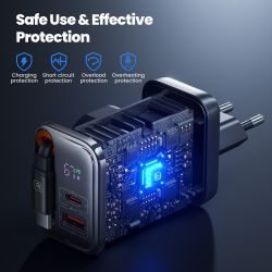 Toocki 67W GaN USB C 충전기 (접이식 Type C 케이블 포함) PPS PD3.0 SFC2.0 고속 충전기 (iPhone 16 15, Samsung S25 S24, 노트북 호환)