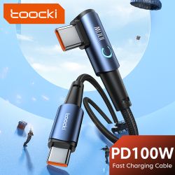 Cáp USB Type-C sang Type-C góc 90 độ Toocki dành cho Xiaomi Samsung Huawei Macbook iPad, sạc nhanh 100W, cáp dữ liệu Type-C.