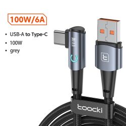 Cáp USB Type-C sang Type-C góc 90 độ Toocki dành cho Xiaomi Samsung Huawei Macbook iPad, sạc nhanh 100W, cáp dữ liệu Type-C.
