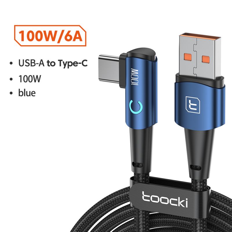 Cáp USB Type-C sang Type-C góc 90 độ Toocki dành cho Xiaomi Samsung Huawei Macbook iPad, sạc nhanh 100W, cáp dữ liệu Type-C.