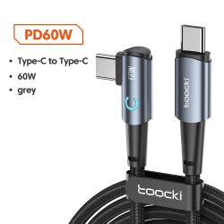 Cáp USB Type-C sang Type-C góc 90 độ Toocki dành cho Xiaomi Samsung Huawei Macbook iPad, sạc nhanh 100W, cáp dữ liệu Type-C.