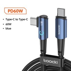 Cáp USB Type-C sang Type-C góc 90 độ Toocki dành cho Xiaomi Samsung Huawei Macbook iPad, sạc nhanh 100W, cáp dữ liệu Type-C.