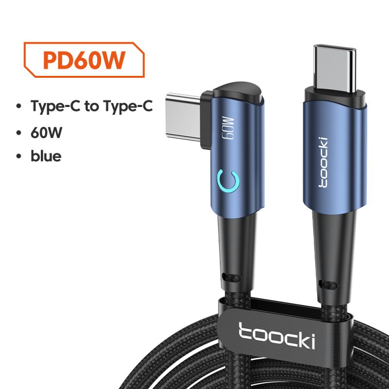 Cáp USB Type-C sang Type-C góc 90 độ Toocki dành cho Xiaomi Samsung Huawei Macbook iPad, sạc nhanh 100W, cáp dữ liệu Type-C.