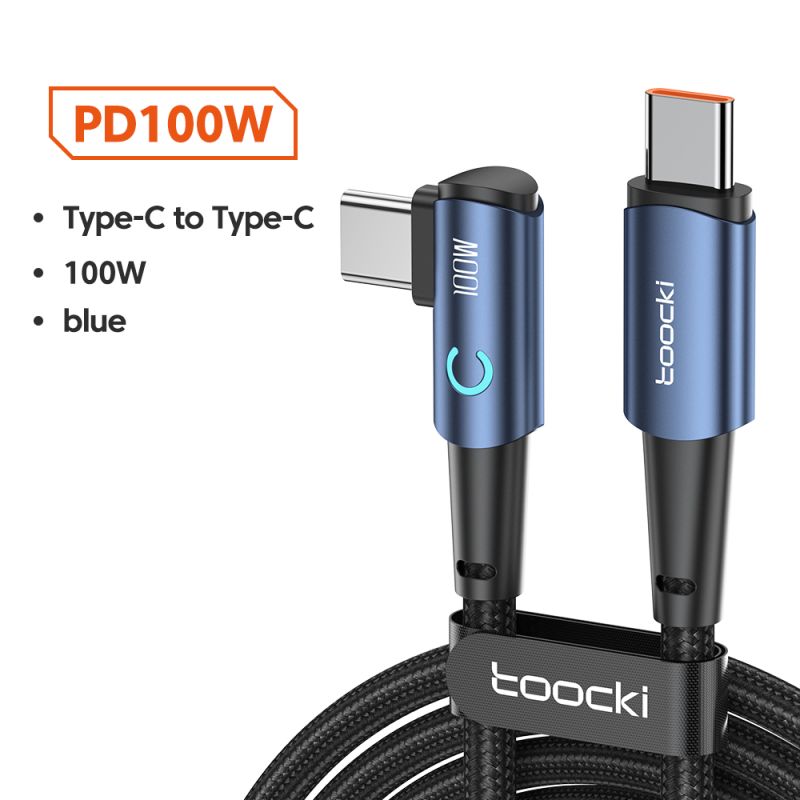 Cáp USB Type-C sang Type-C góc 90 độ Toocki dành cho Xiaomi Samsung Huawei Macbook iPad, sạc nhanh 100W, cáp dữ liệu Type-C.