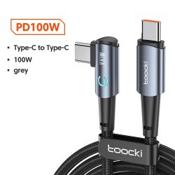 Cáp USB Type-C sang Type-C góc 90 độ Toocki dành cho Xiaomi Samsung Huawei Macbook iPad, sạc nhanh 100W, cáp dữ liệu Type-C.