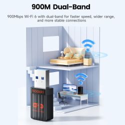 Bộ chuyển đổi WiFi Bluetooth USB Toocki 2 trong 1, bộ phát băng tần kép 2.4G/5G AX900 WiFi 6 900Mbps, card mạng không dây cho PC