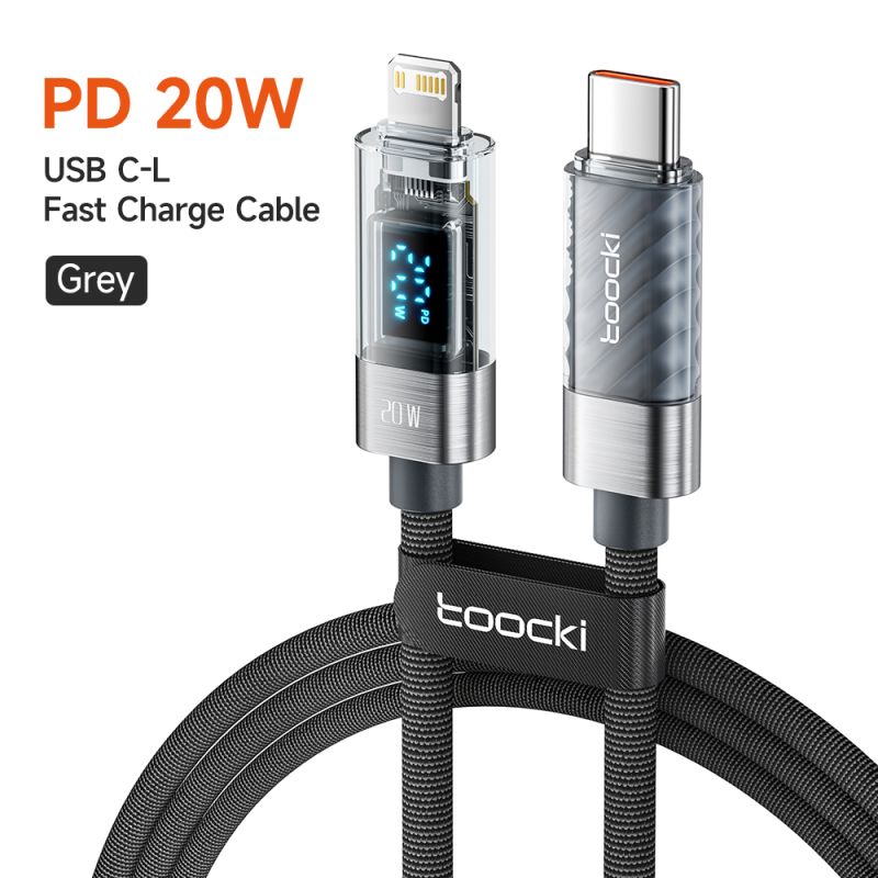 Toocki USB-Typ-C-Kabel für iPhone 14, 13, 12, 11 Pro Max, XR, XS, Digitalanzeige, PD, 20W USB-Lightning-Kabel, Schnellladefunkti