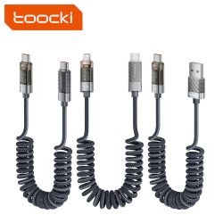 Toocki Coiled USB Type C Lightning Cable Digital Display Spring 100W Fast Charing Type C Charger Cord for Mobile Phones Laptops
