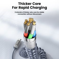 Toocki Coiled USB Type C Lightning Cable Digital Display Spring 100W Fast Charing Type C Charger Cord for Mobile Phones Laptops