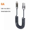 Toocki Coiled USB Type C Lightning Cable Digital Display Spring 100W Fast Charing Type C Charger Cord for Mobile Phones Laptops