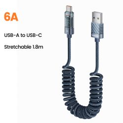 Toocki Coiled USB Type C Lightning Cable Digital Display Spring 100W Fast Charing Type C Charger Cord for Mobile Phones Laptops
