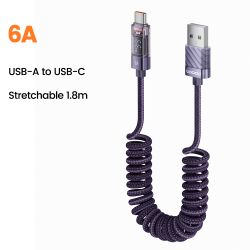 Toocki Coiled USB Type C Lightning Cable Digital Display Spring 100W Fast Charing Type C Charger Cord for Mobile Phones Laptops