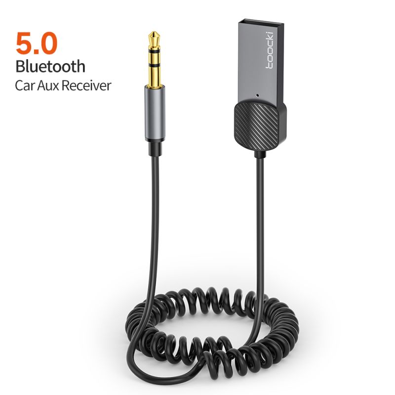 Bộ thu âm thanh Bluetooth 5.0 Toocki dành cho ô tô, chuyển đổi từ USB sang jack 3.5mm AUX, bộ phát Bluetooth rảnh tay cho ô tô.