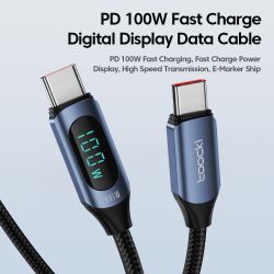 Cáp Toocki Type C sang Type C 100W PD Sạc nhanh USB C sang USB C cho Xiaomi POCO f3 Realme Macbook iPad