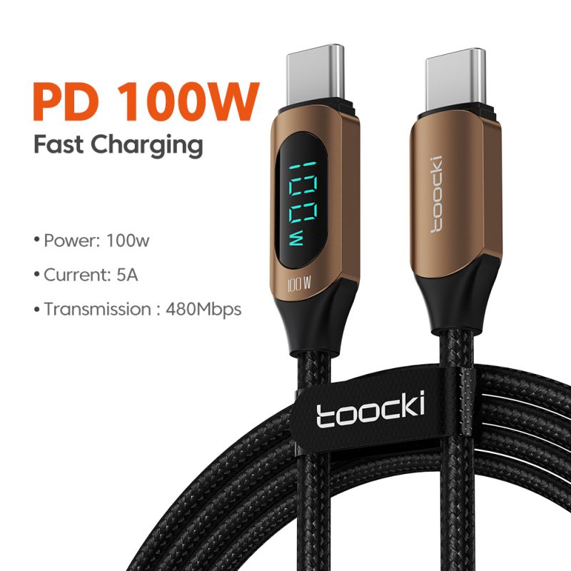 Cáp Toocki Type C sang Type C 100W PD Sạc nhanh USB C sang USB C cho Xiaomi POCO f3 Realme Macbook iPad