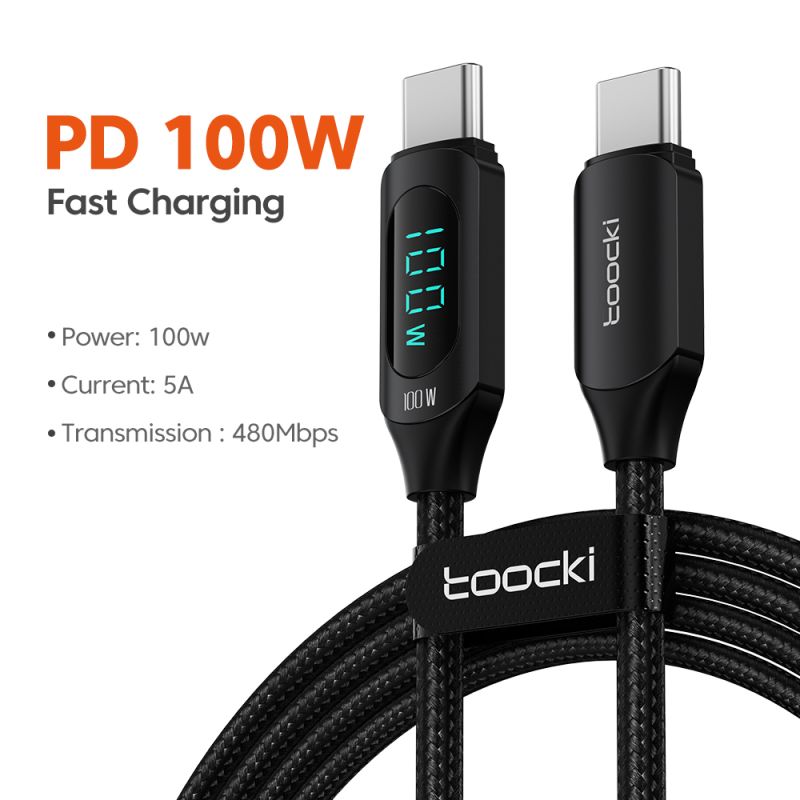 Cáp Toocki Type C sang Type C 100W PD Sạc nhanh USB C sang USB C cho Xiaomi POCO f3 Realme Macbook iPad
