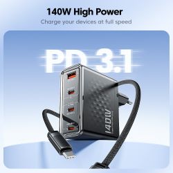 Chargeur rapide USB-C Toocki 140 W GaN PD3.1 QC4.0 3.0 SFC2.0 SCP PPS pour MacBook, iPhone 17 et 16 pouces, Samsung, Huawei et X