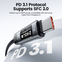 สายชาร์จ Toocki X111 240W USB C ชาร์จเร็ว PD3.1 พร้อมจอแสดงผลดิจิตอล OLED สาย Type C ถึง Type C สำหรับ Macbook iPhone 17 Samsung