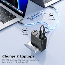 Chargeur rapide USB-C Toocki 140 W GaN PD3.1 QC4.0 3.0 SFC2.0 SCP PPS pour MacBook, iPhone 17 et 16 pouces, Samsung, Huawei et X