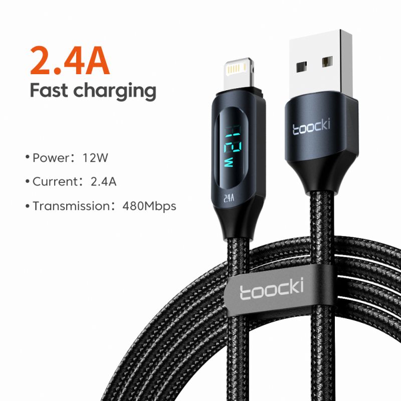 Cáp USB Toocki dành cho iPhone 14 13 12 11 Pro Max XR XS 8 7 Plus AirPods Màn hình kỹ thuật số Cáp sạc Lightning 2.4A cho iPhone